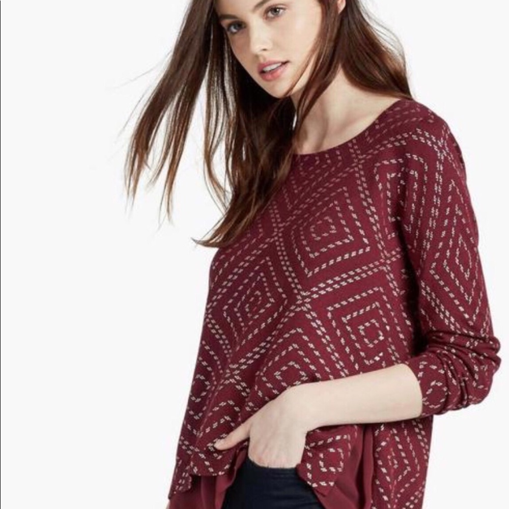 Lucky brand Geo Print Maroon Sweater Size Large